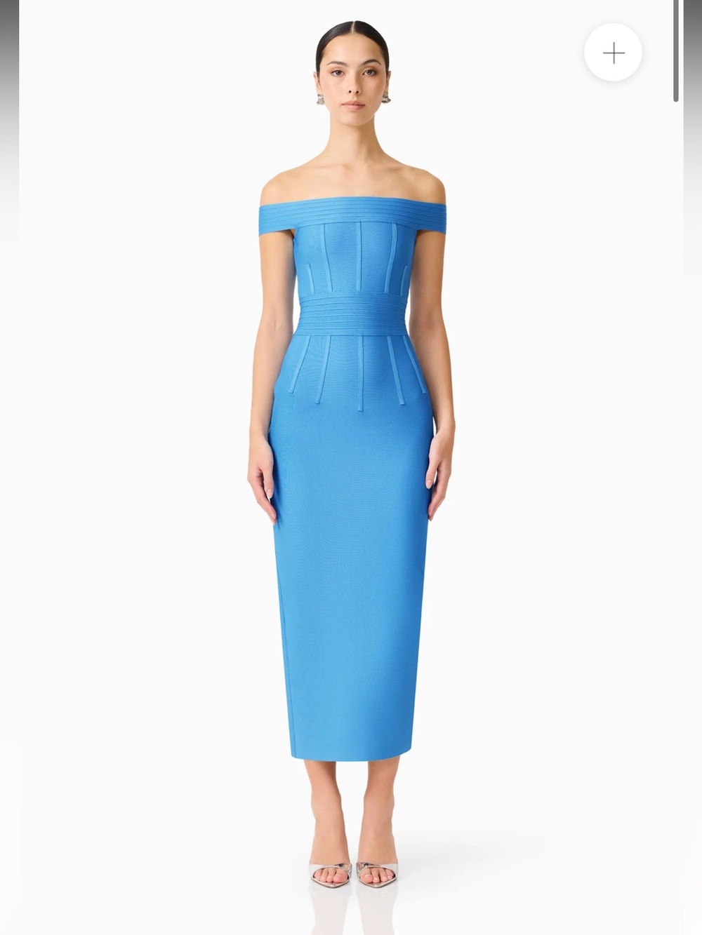 elliatt elena blue off the shoulder knit bodycon maxi gown dress size small NEW